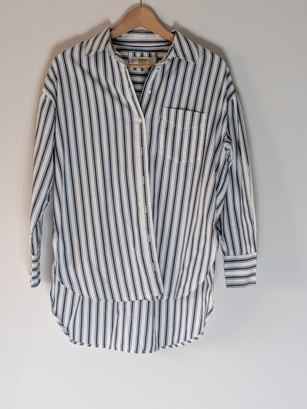 Anthropologie Navy and White Striped Button-Up Shirt